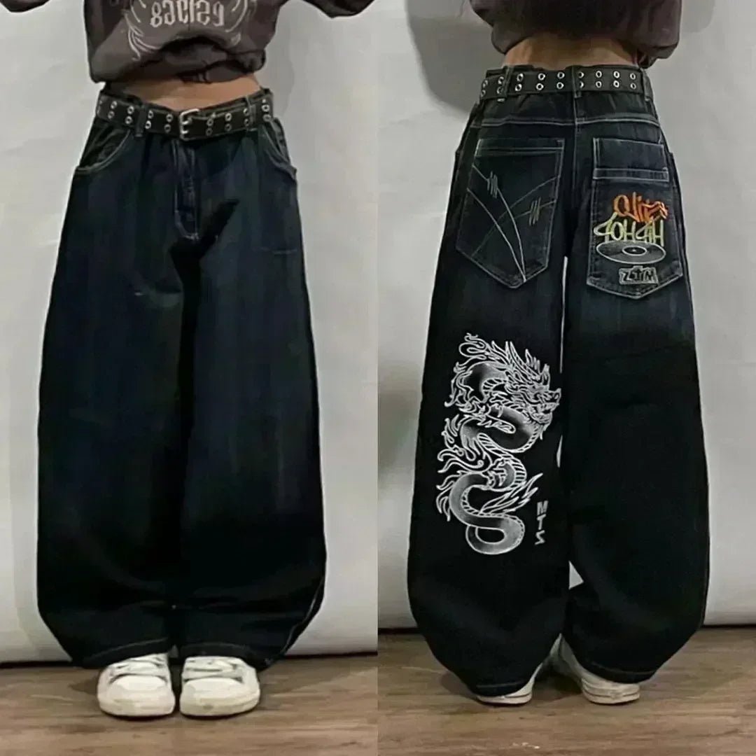 2025 Y2K Baggy Wide - Leg Black Jeans – Oversized Vintage Streetwear - Lia_Store