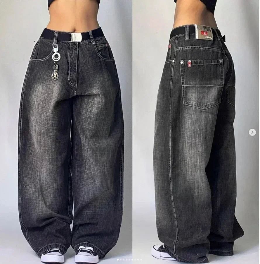 2025 Y2K Baggy Wide - Leg Black Jeans – Oversized Vintage Streetwear - Lia_Store