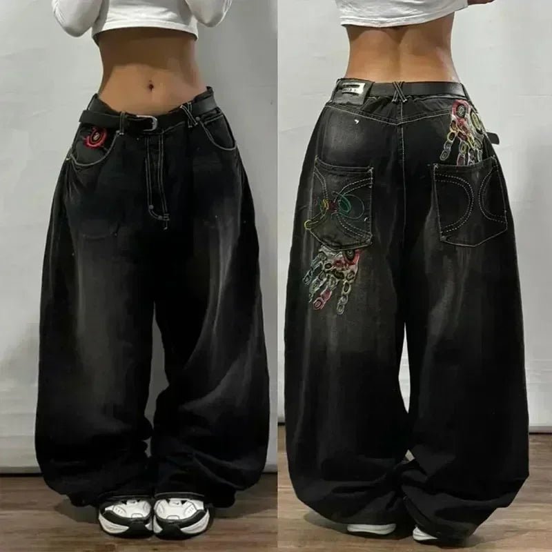2025 Y2K Baggy Wide - Leg Black Jeans – Oversized Vintage Streetwear - Lia_Store