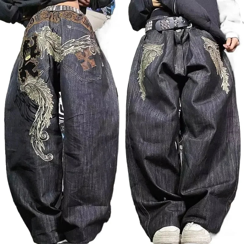 2025 Y2K Baggy Wide - Leg Black Jeans – Oversized Vintage Streetwear - Lia_Store