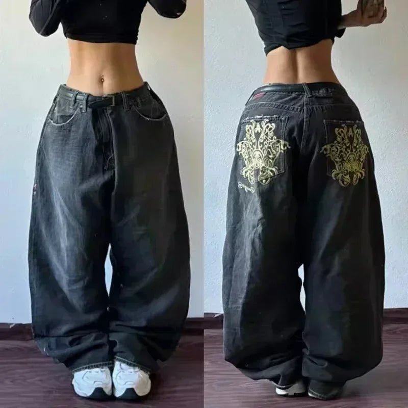 2025 Y2K Baggy Wide - Leg Black Jeans – Oversized Vintage Streetwear - Lia_Store