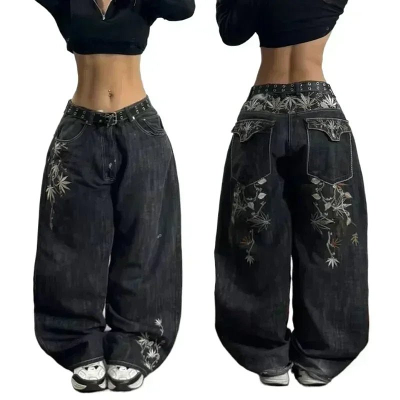 2025 Y2K Baggy Wide - Leg Black Jeans – Oversized Vintage Streetwear - Lia_Store