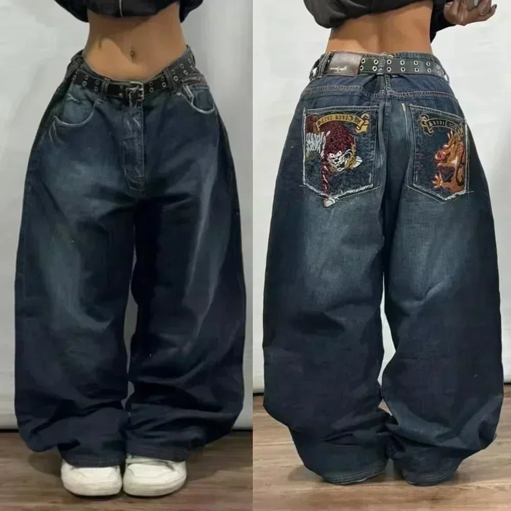2025 Y2K Baggy Wide - Leg Black Jeans – Oversized Vintage Streetwear - Lia_Store