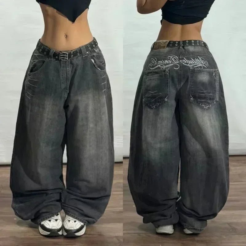 2025 Y2K Baggy Wide - Leg Black Jeans – Oversized Vintage Streetwear - Lia_Store