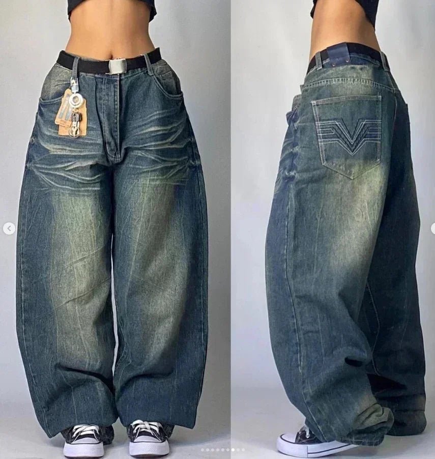 2025 Y2K Baggy Wide - Leg Black Jeans – Oversized Vintage Streetwear - Lia_Store