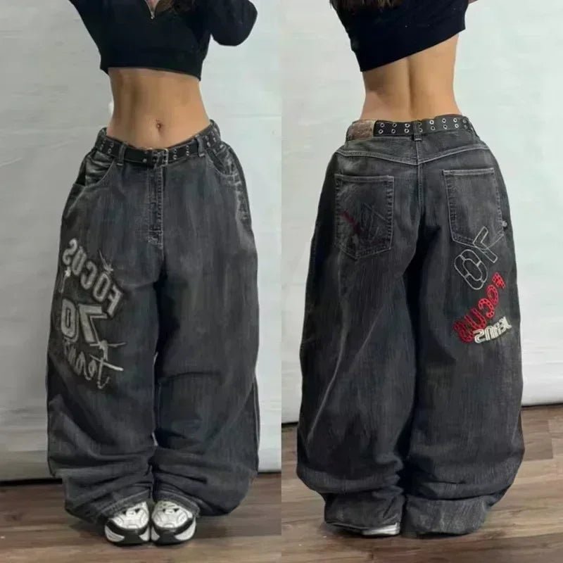 2025 Y2K Baggy Wide - Leg Black Jeans – Oversized Vintage Streetwear - Lia_Store