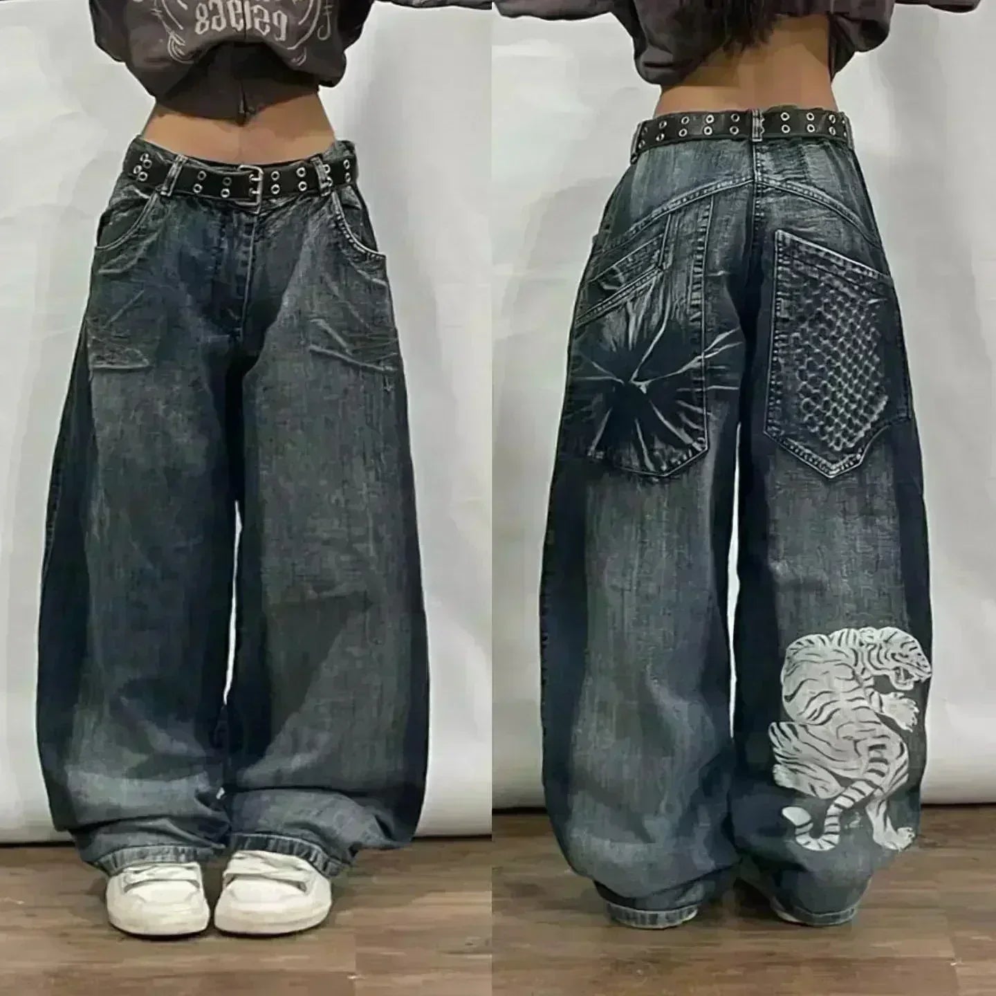 2025 Y2K Baggy Wide - Leg Black Jeans – Oversized Vintage Streetwear - Lia_Store