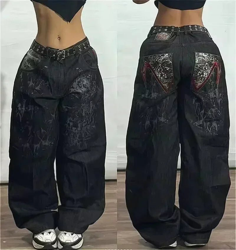 2025 Y2K Baggy Wide - Leg Black Jeans – Oversized Vintage Streetwear - Lia_Store