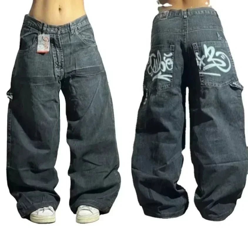 2025 Y2K Baggy Wide - Leg Black Jeans – Oversized Vintage Streetwear - Lia_Store