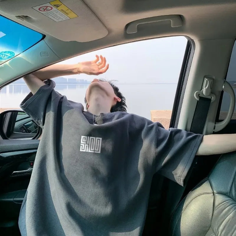 Men’s Oversized American Style T-Shirt – Simple Icon Print, M–8XL