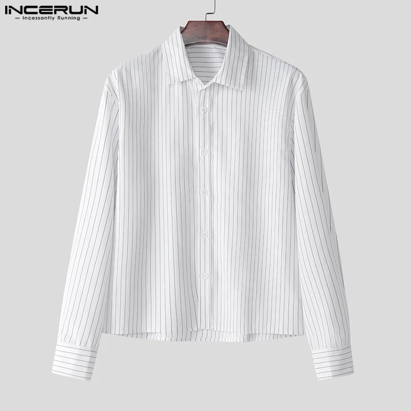 INCERUN Men’s Korean Casual Striped Long-Sleeve Shirt – Streetwear