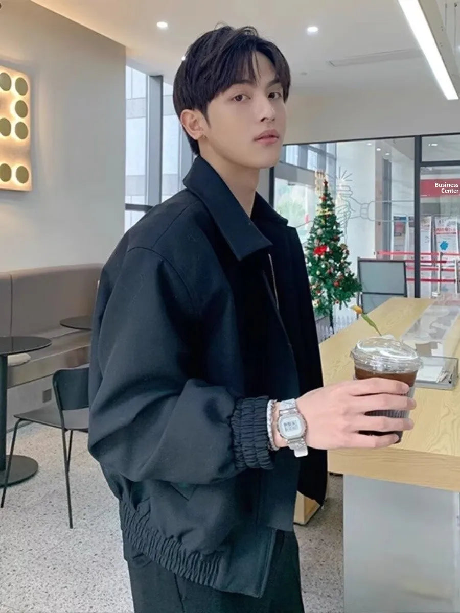 Men’s Casual Biker Blazer – Padded Shoulder Autumn Jacket