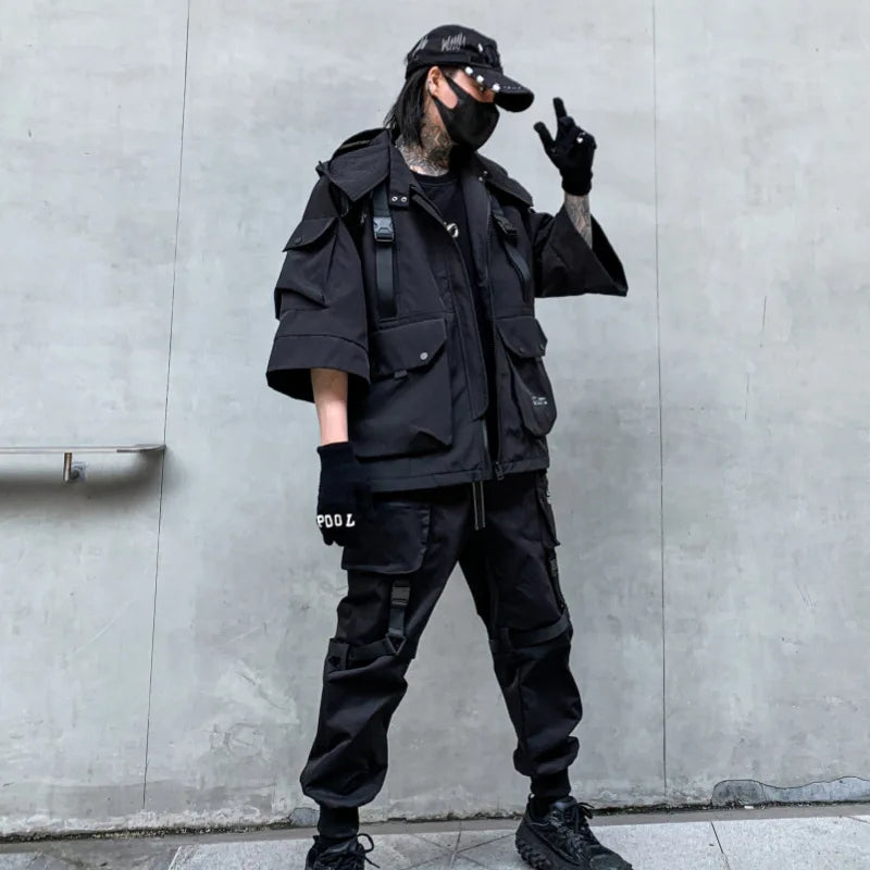 Men’s Techwear Cargo Hooded Jacket – Autumn Winter Streetwear
