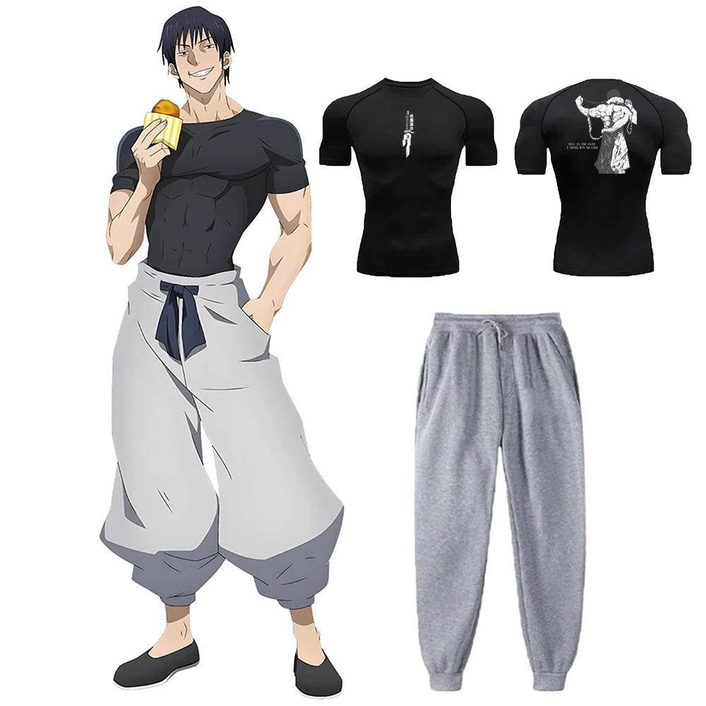 Anime Jujutsu Kaisen Toji Compression Set – Men’s Quick-Dry Tee & Sweatpants