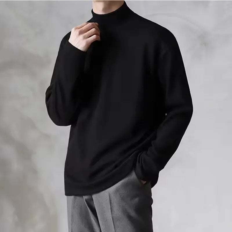 Men’s Plush Velvet Turtleneck Sweater – Warm Loose Fit