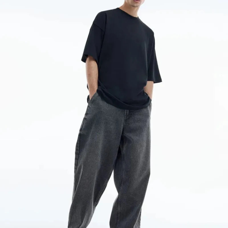 Men’s Solid Color Short Sleeve T-Shirt – Casual, Oversized, Breathable