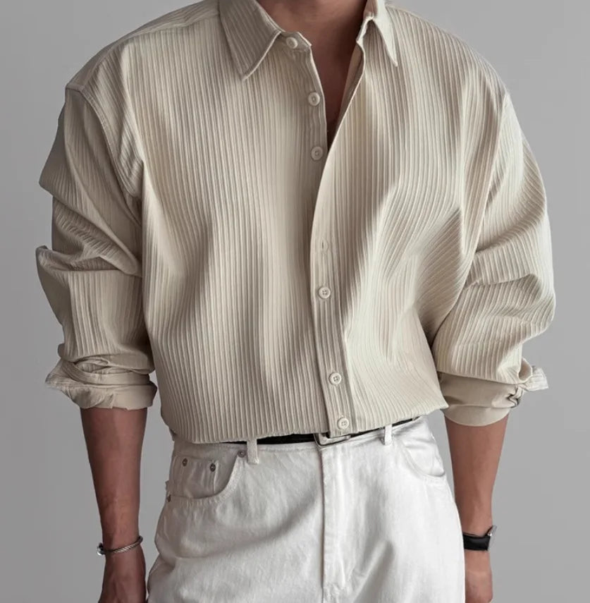 Men’s Business Casual Long-Sleeve Shirt – Solid, Breathable, Spring