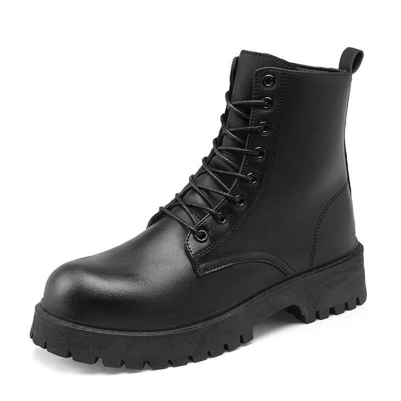 Couple’s High-Top Leather Boots – Thick-Soled, Non-Slip, All-Season
