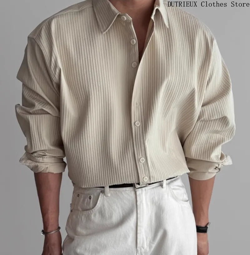 Men’s Business Casual Long-Sleeve Shirt – Solid, Breathable, Spring