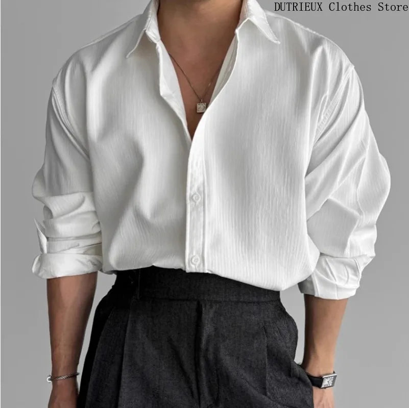 Men’s Business Casual Long-Sleeve Shirt – Solid, Breathable, Spring