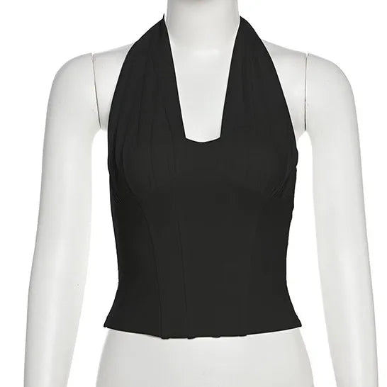 Backless Halter Mesh Crop Top Women Trendy Street Fashion