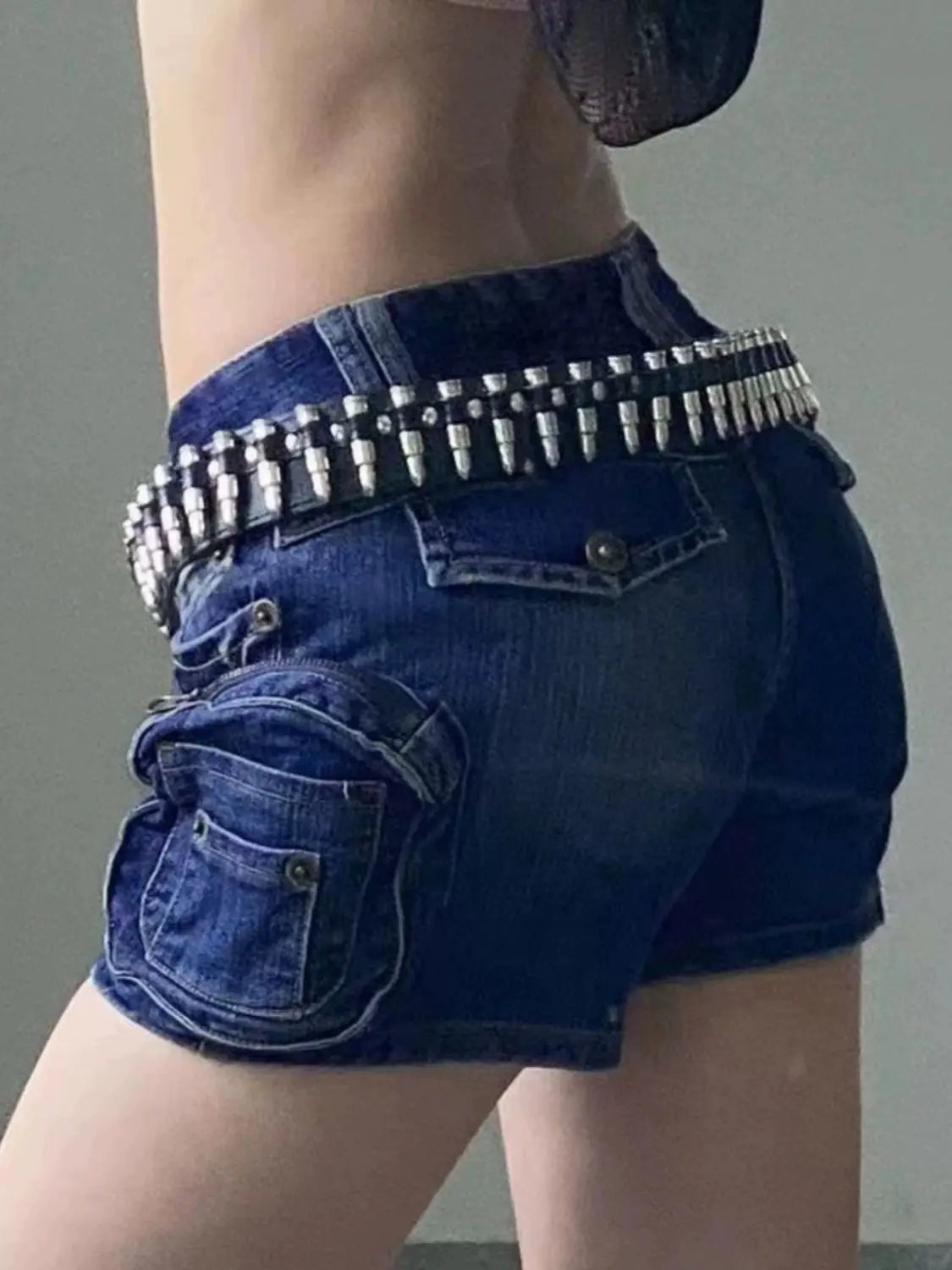 Y2K low-waist wide-leg denim shorts for women