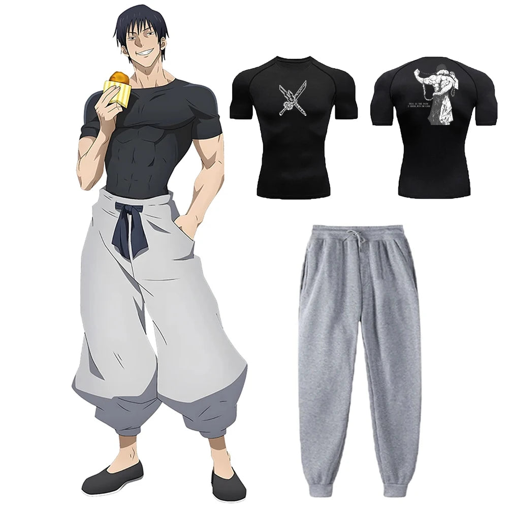 Anime Jujutsu Kaisen Toji Compression Set – Men’s Quick-Dry Tee & Sweatpants