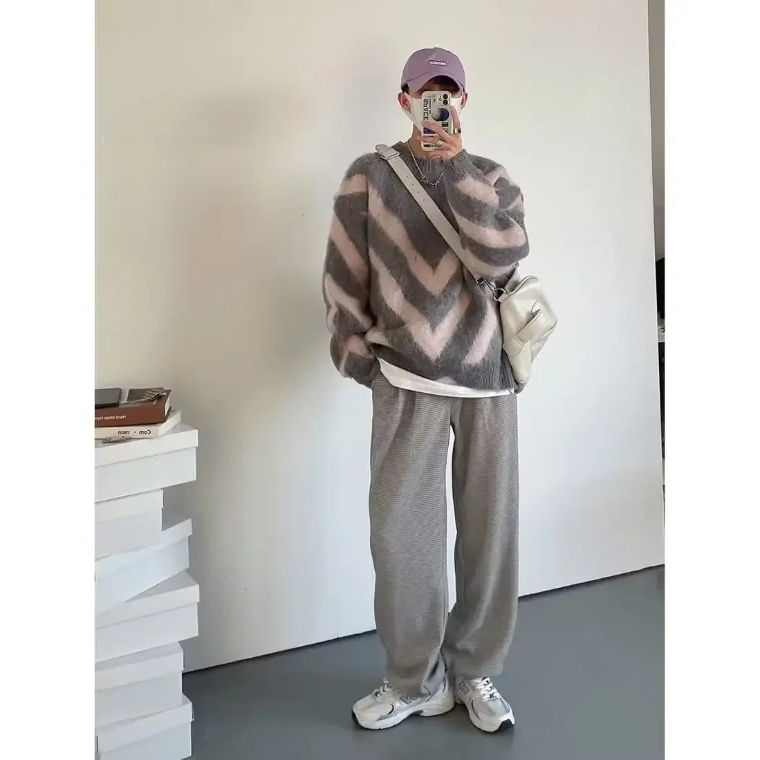 Unisex Color Block Knit Sweater – Thick Loose-Fit Autumn/Winter Pullover