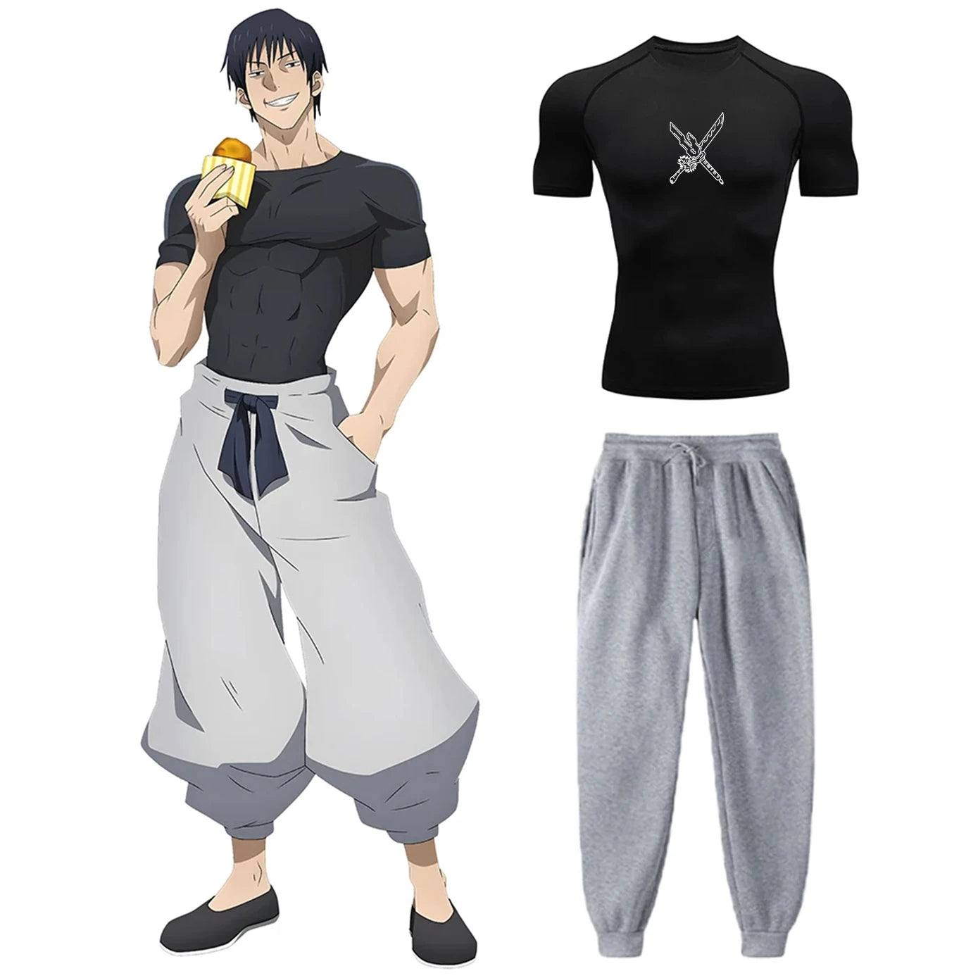 Anime Jujutsu Kaisen Toji Compression Set – Men’s Quick-Dry Tee & Sweatpants