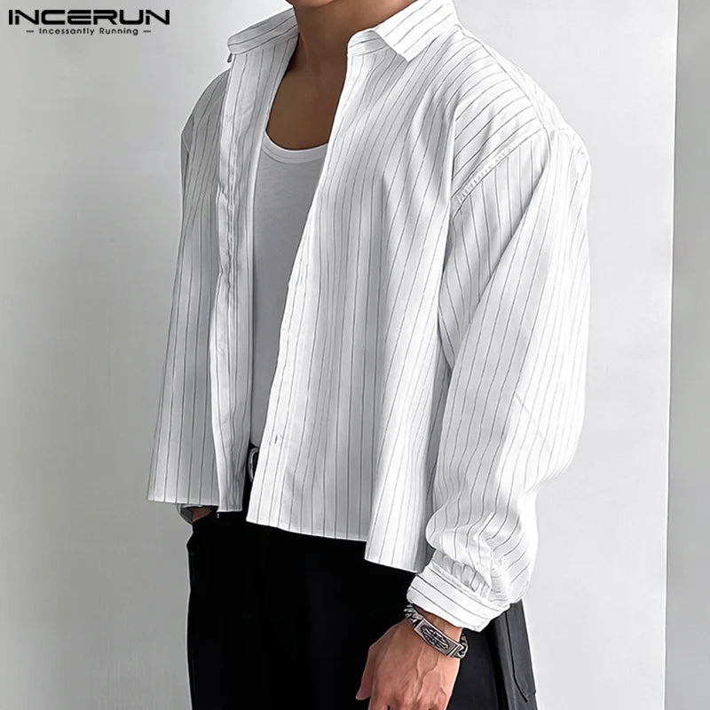INCERUN Men’s Korean Casual Striped Long-Sleeve Shirt – Streetwear