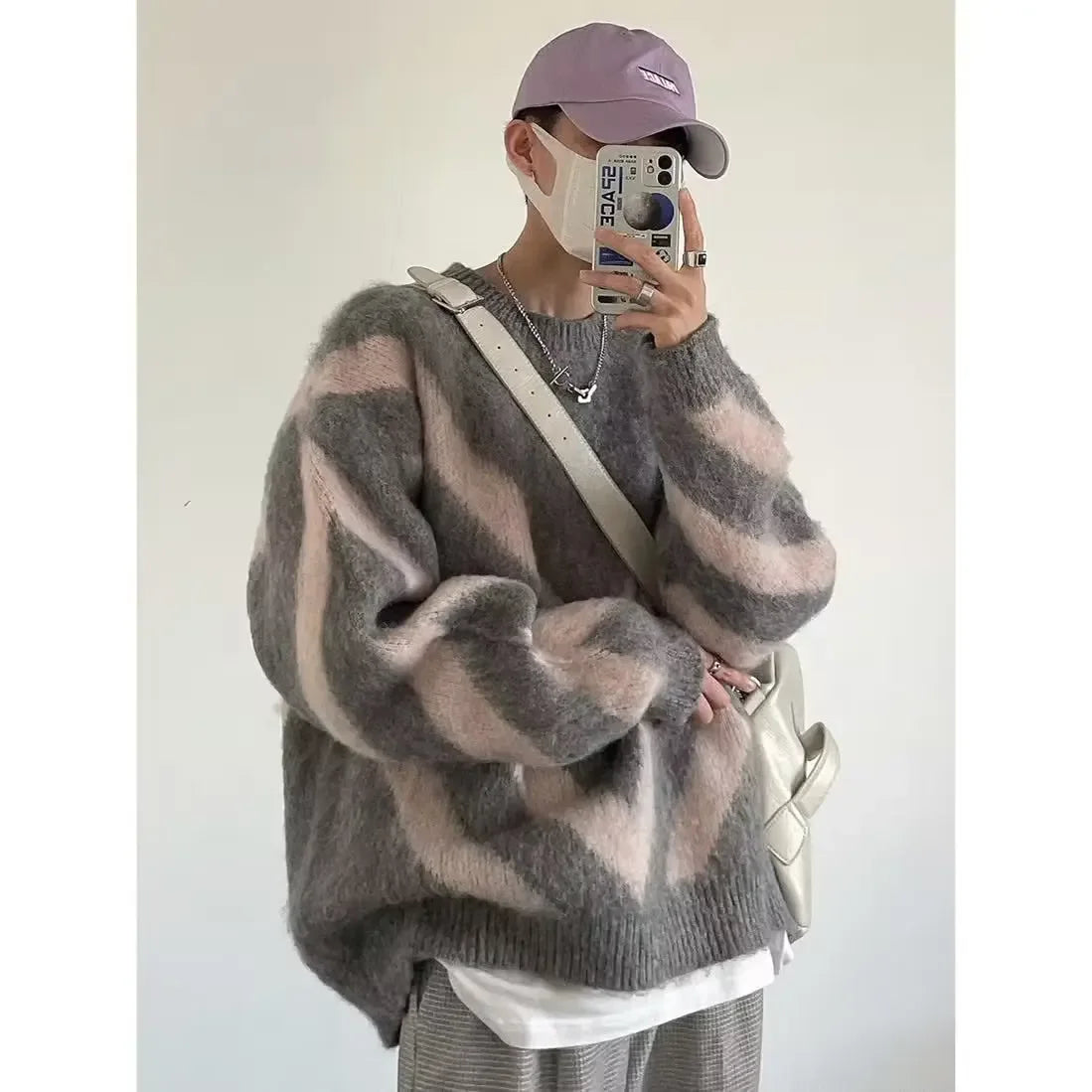 Unisex Color Block Knit Sweater – Thick Loose-Fit Autumn/Winter Pullover