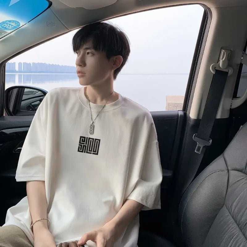 Men’s Oversized American Style T-Shirt – Simple Icon Print, M–8XL