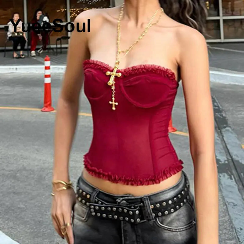 Sexy Slim Tube Crop Top Y2K