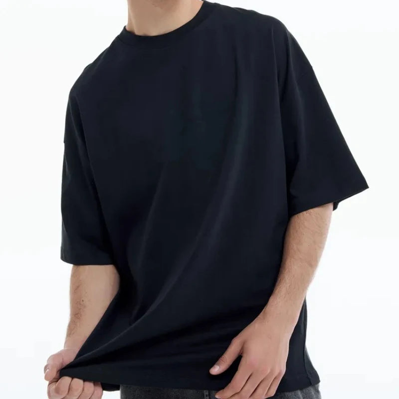 Men’s Solid Color Short Sleeve T-Shirt – Casual, Oversized, Breathable