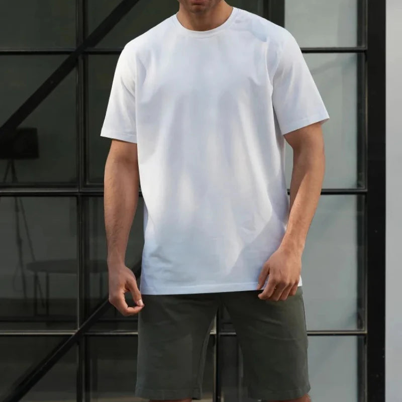 Men’s Solid Color Short Sleeve T-Shirt – Casual, Oversized, Breathable