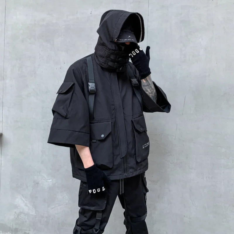 Men’s Techwear Cargo Hooded Jacket – Autumn Winter Streetwear