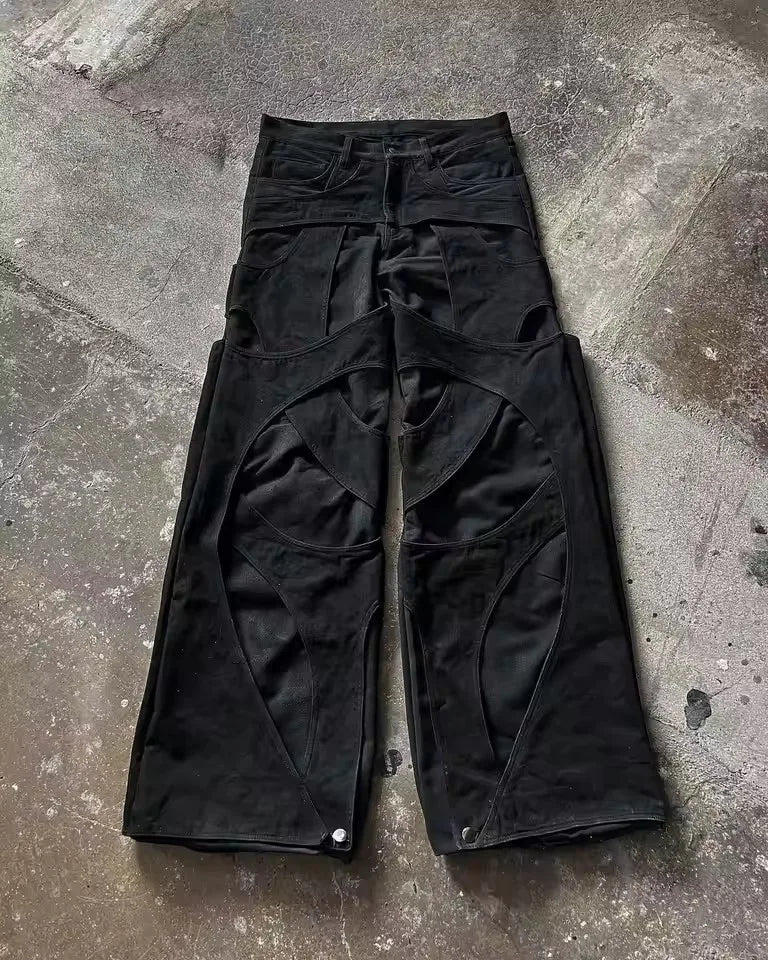 Men’s Black Y2K Baggy Jeans – Wide Leg, Ripped, Streetwear Style