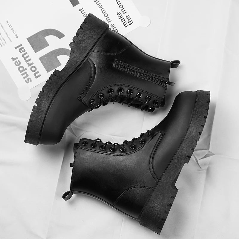 Couple’s High-Top Leather Boots – Thick-Soled, Non-Slip, All-Season
