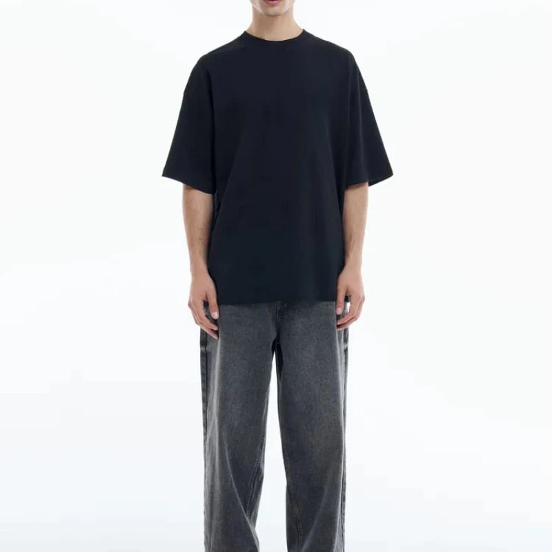 Men’s Solid Color Short Sleeve T-Shirt – Casual, Oversized, Breathable