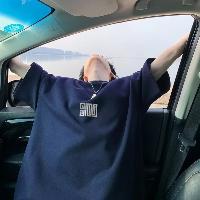 Men’s Oversized American Style T-Shirt – Simple Icon Print, M–8XL