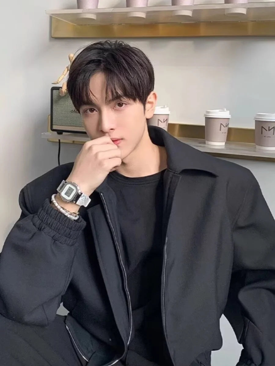 Men’s Casual Biker Blazer – Padded Shoulder Autumn Jacket