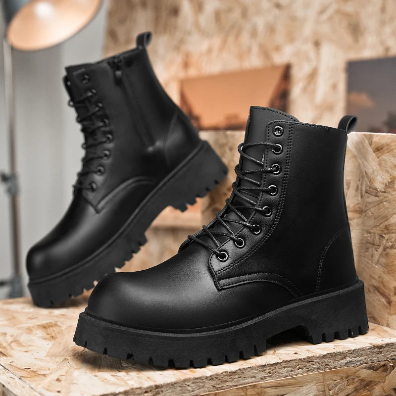 Couple’s High-Top Leather Boots – Thick-Soled, Non-Slip, All-Season