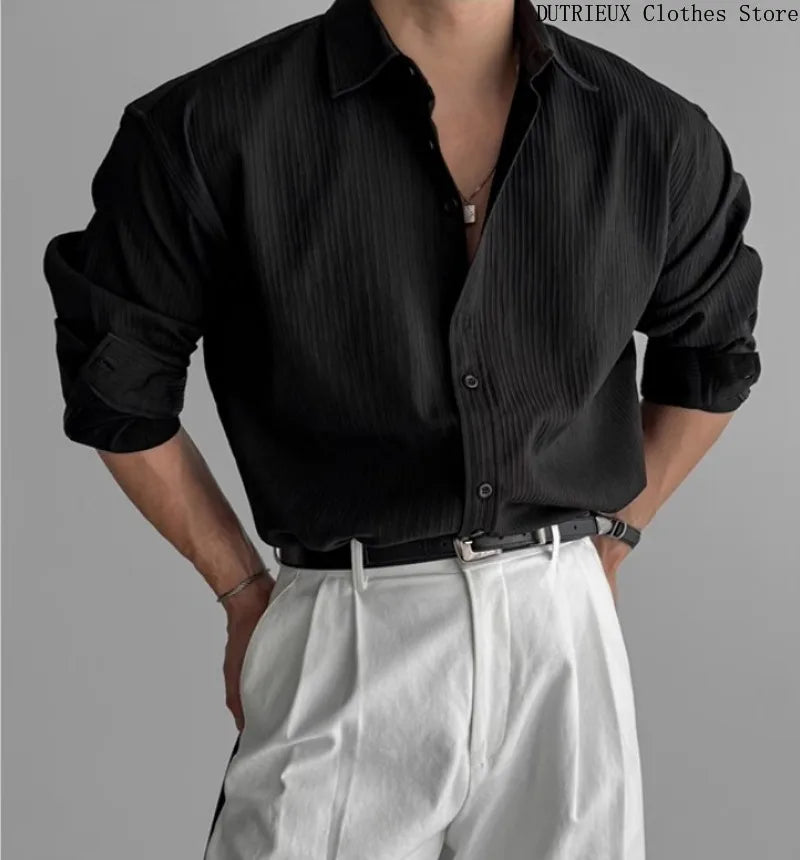 Men’s Business Casual Long-Sleeve Shirt – Solid, Breathable, Spring