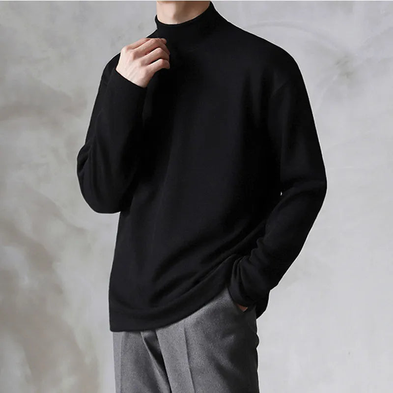 Men’s Plush Velvet Turtleneck Sweater – Warm Loose Fit