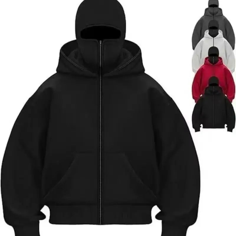 Unisex Y2K Gothic Double-Hooded Sweatshirt with Balaclava Mask