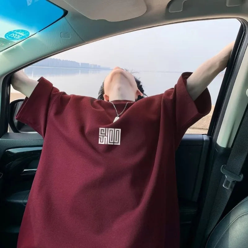 Men’s Oversized American Style T-Shirt – Simple Icon Print, M–8XL