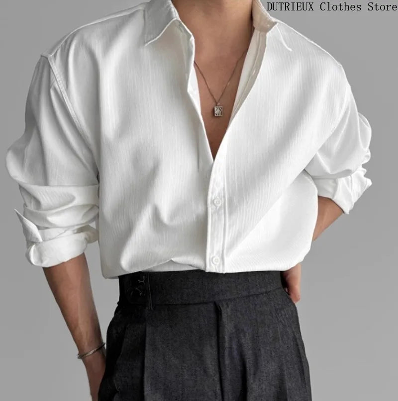 Men’s Business Casual Long-Sleeve Shirt – Solid, Breathable, Spring