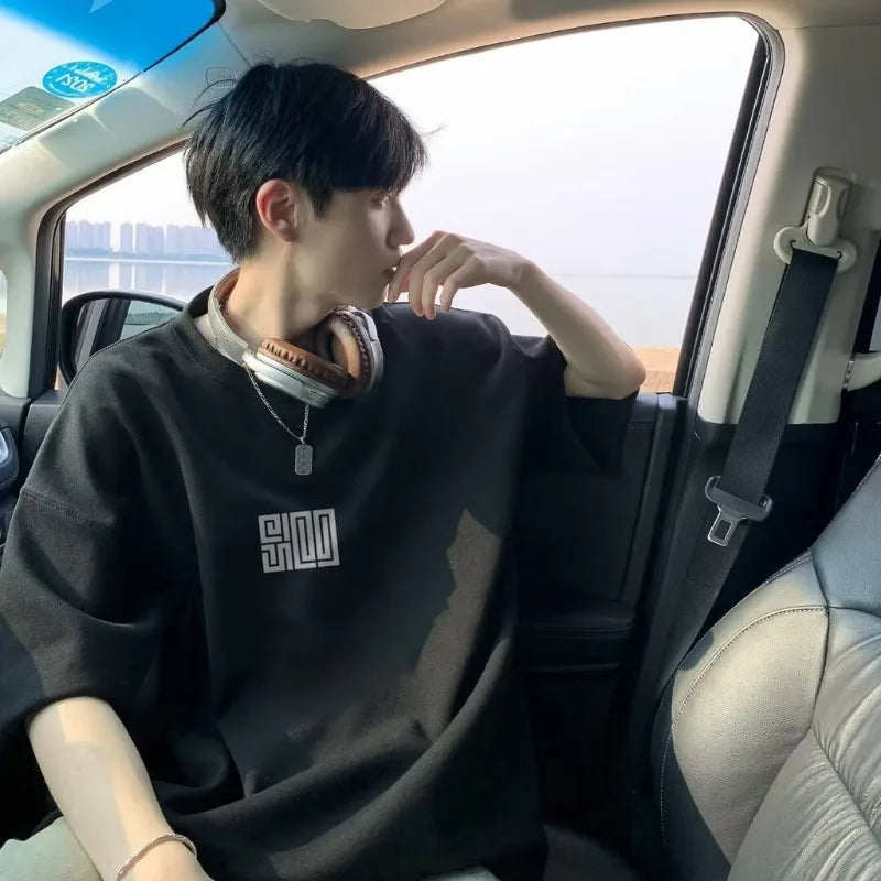 Men’s Oversized American Style T-Shirt – Simple Icon Print, M–8XL