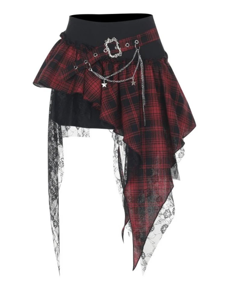 AltGoth Cyberpunk Patchwork Plaid Skirt – Y2K Streetwear - Lia_Store