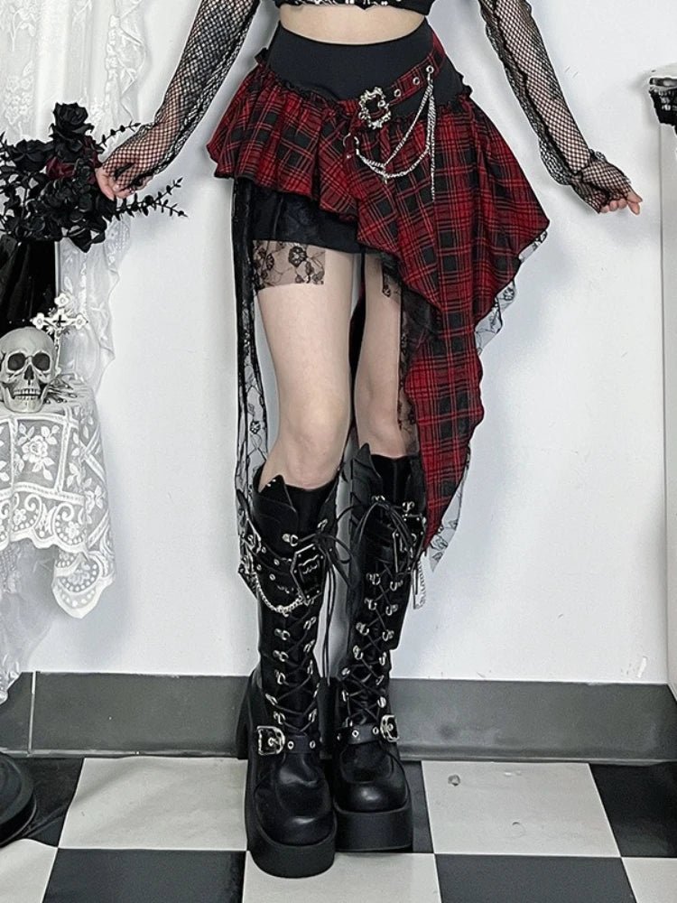 AltGoth Cyberpunk Patchwork Plaid Skirt – Y2K Streetwear - Lia_Store